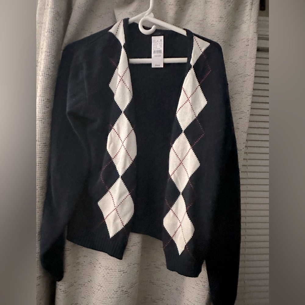PAC SUN navy and argyle cardigan